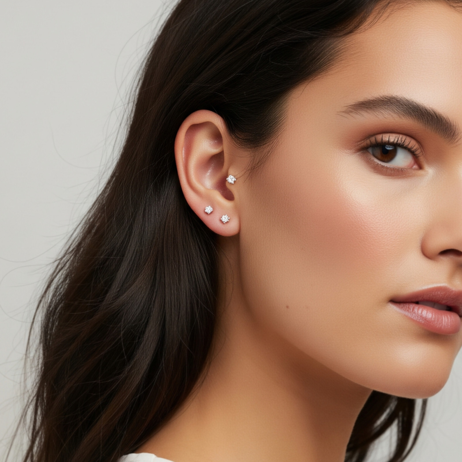 14K Real Solid Gold Solitaire Round CZ Sleeper Stud Earrings Push-back 2.5mm-8mm