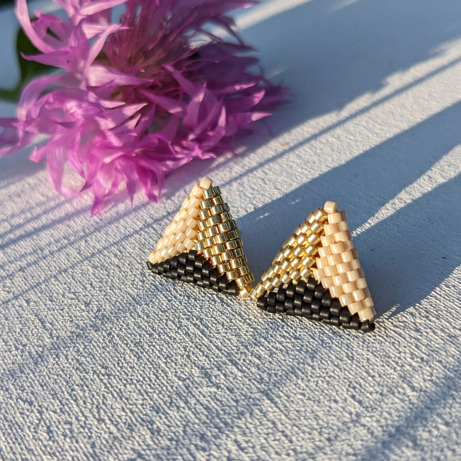 Color block miyuki beaded earrings, Triangle geometric seed bead stud earrings