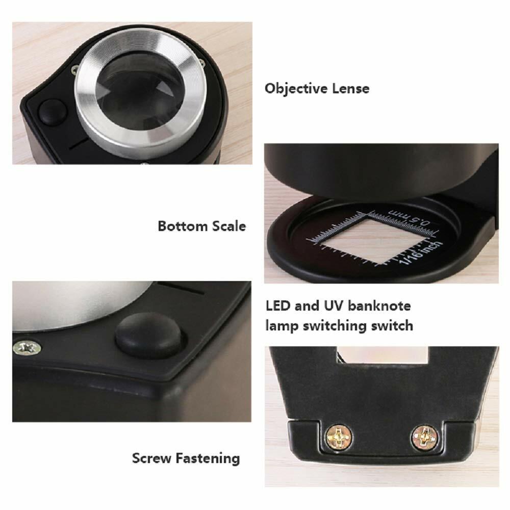 30X Loupe Magnifier with 6 Light Desktop Portable Metal Magnifier Folding Scale