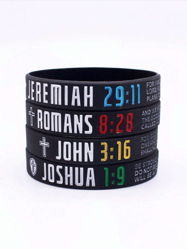 4Pcs Inspirational Bible Verse Silicone Wristband Christian Faith Rubber Band