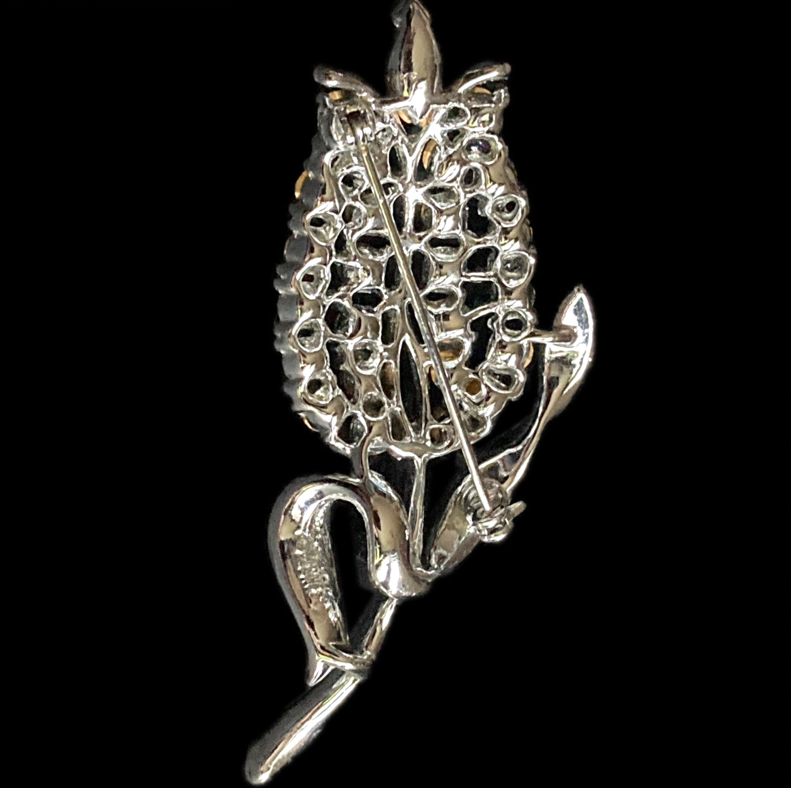 Vintage Lisner Tulip Brooch – Blue Rhinestones Silver‑Tone Signed Post‑1955