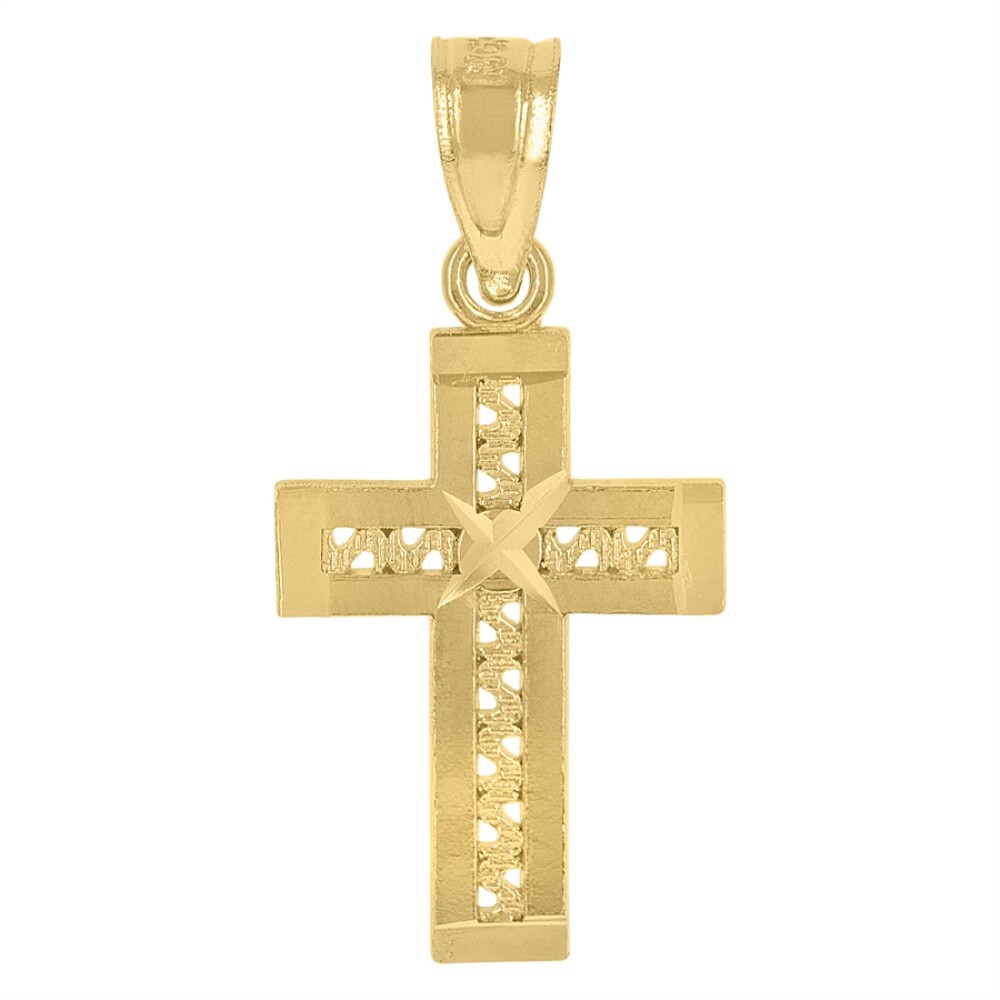 10k Yellow Gold Diamond-Cut Cross Religious Charm Pendant for Men 0.4gm