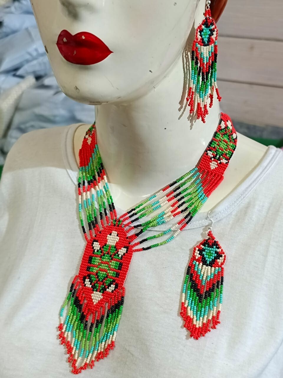 Handmade Necklace Seed Bead Boho American Style Nativ Beaded Multi Strand