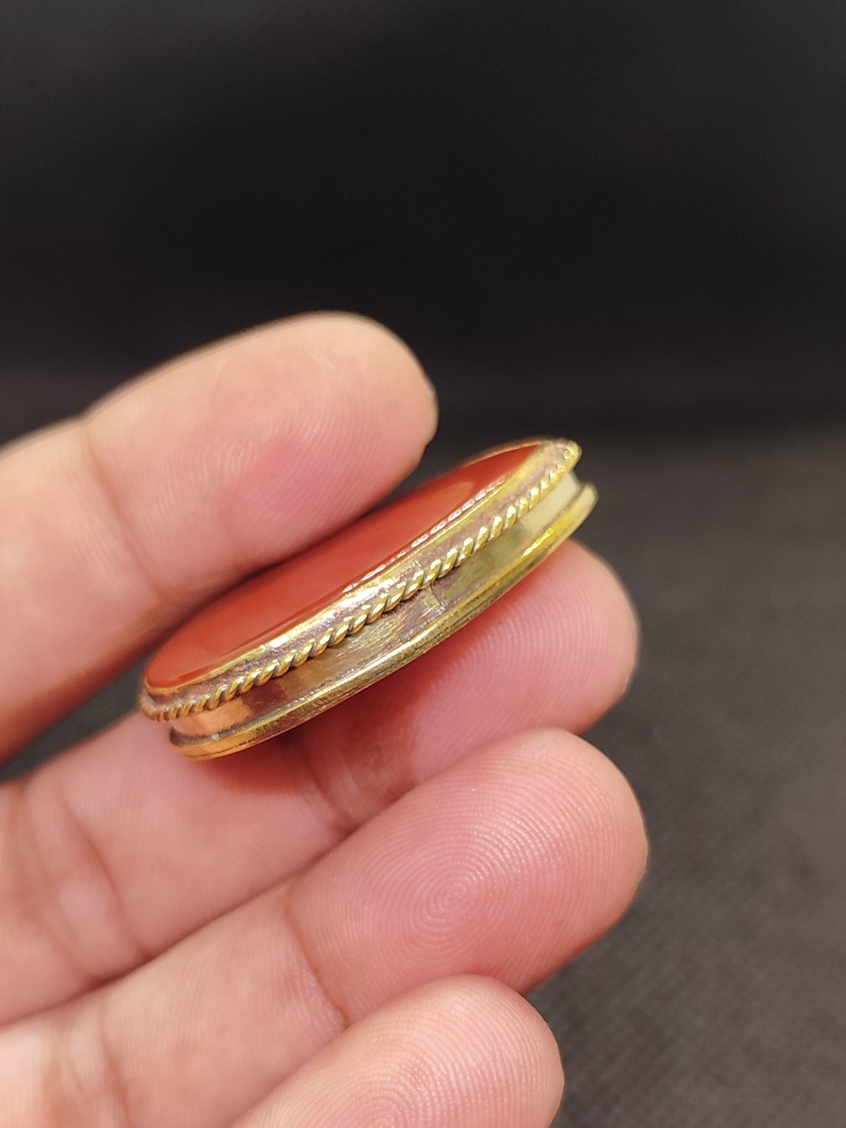 Brass Groove Red Onyx Pendant Gold Plated Natural Gemstone Handmade Jewelry