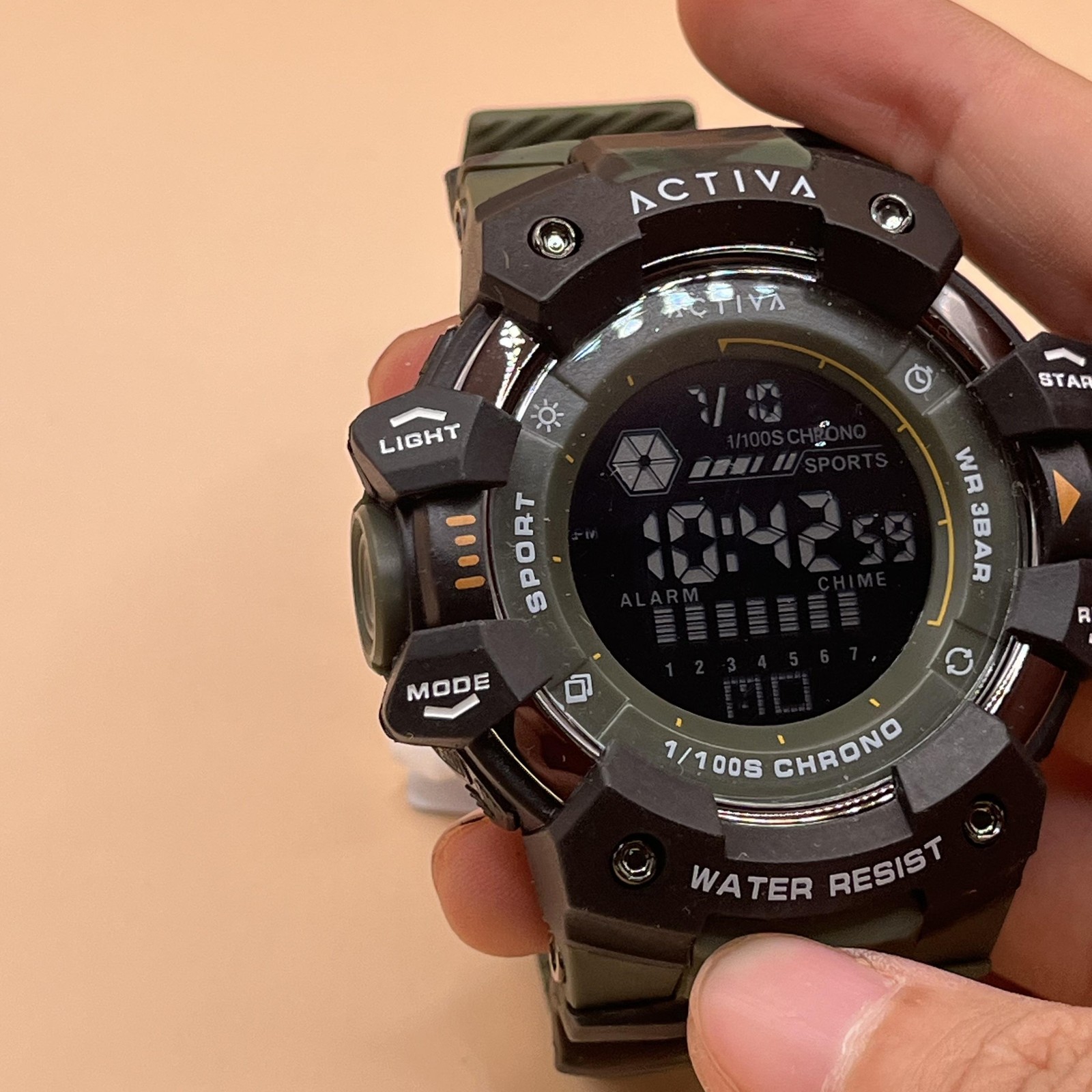 Activa Digital Sports Watch Camo Strap 3 BAR Water Resist Alarm Chrono Light