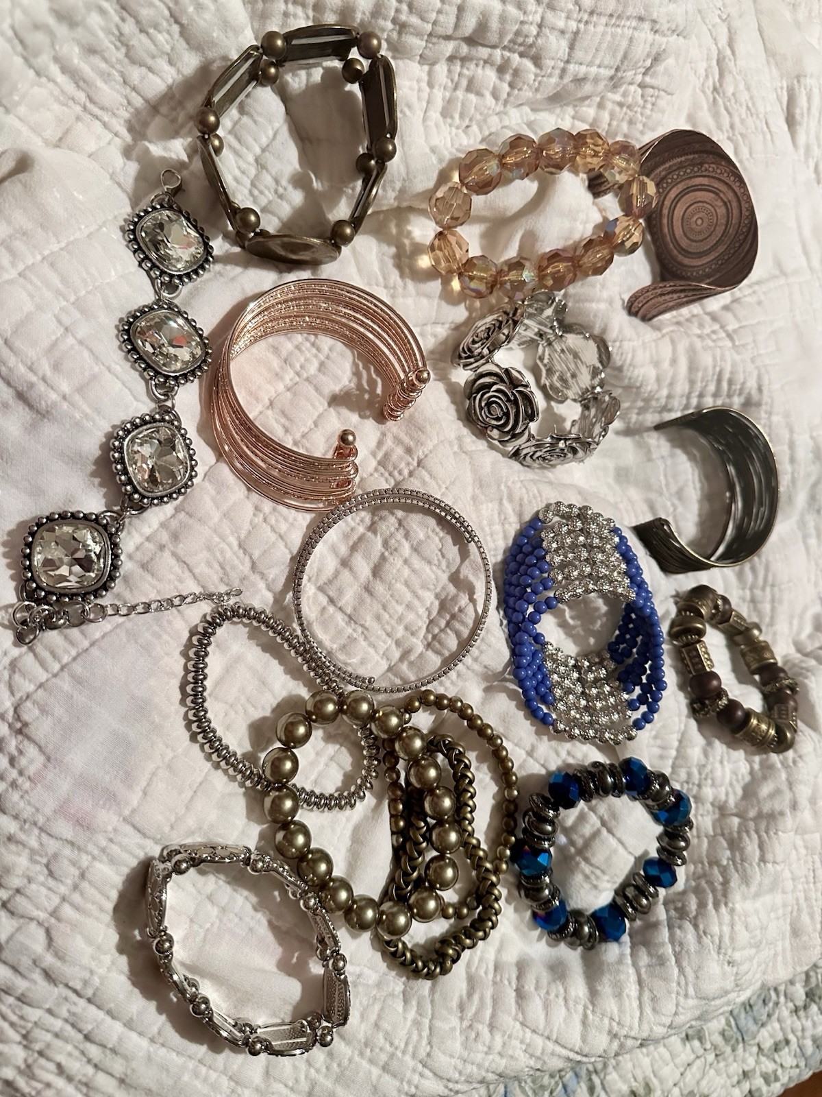 Assorted Multicolor Stackable Fashion Bracelets & Beaded Cuff Bangle. 16 pc