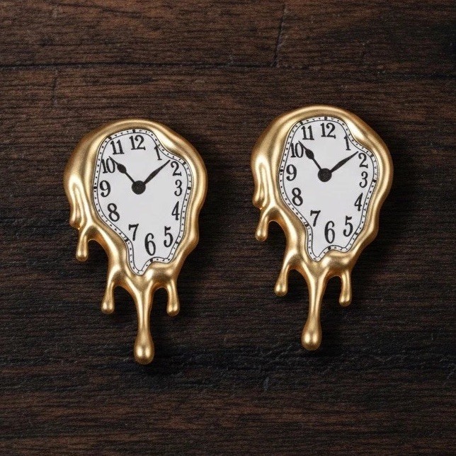 Museum Salvador Dali Melting Clock Earrings Gold Surreal Antique Statement Art