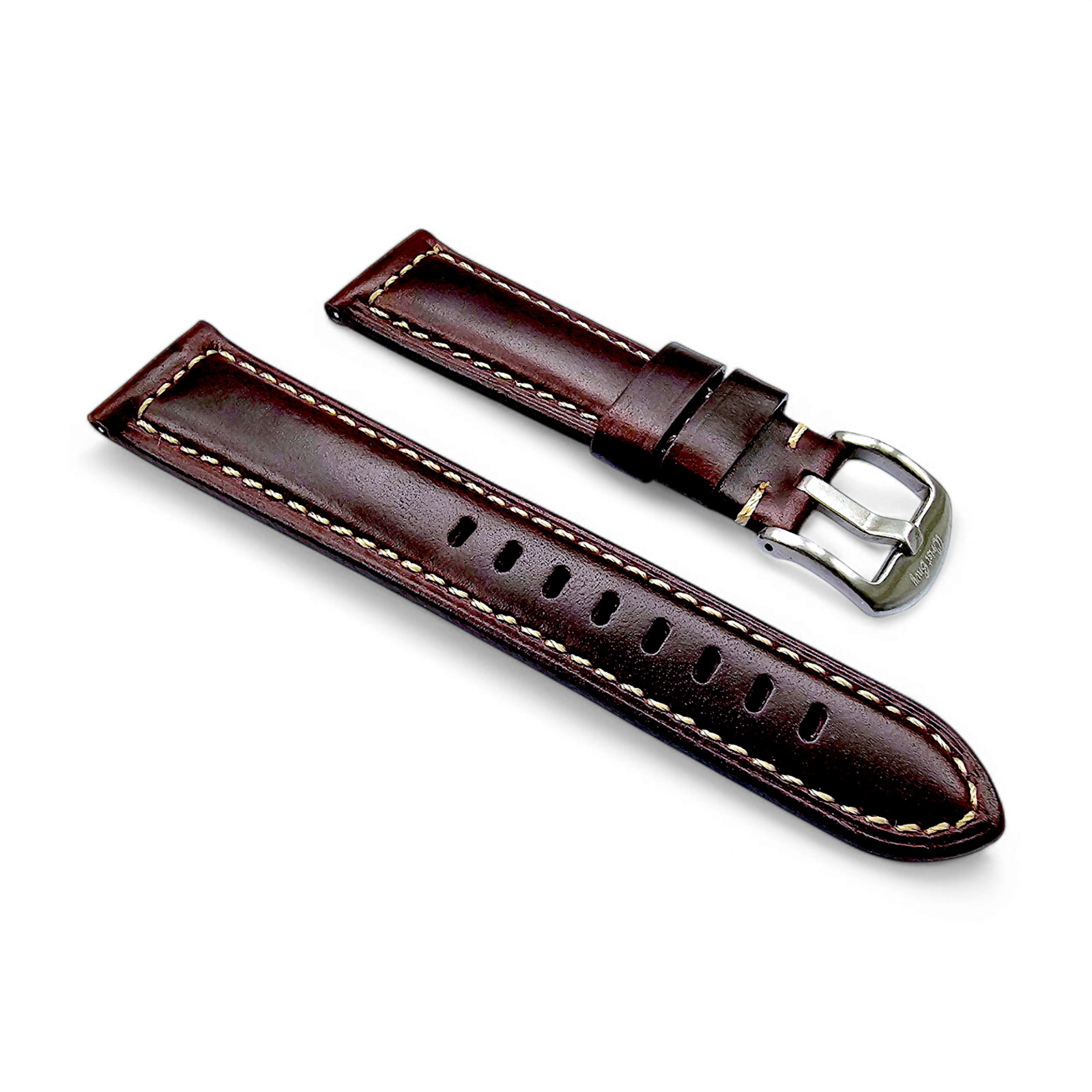 Vegetable Tanned Cracked Leather Watch Strap Band Top Grain Two Mens 20mm 22mm