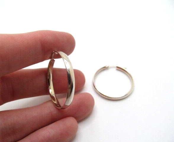 925 Sterling Silver Narrow 3.35mm Wide Hoops 1.10 Inch Drop Earrings Hoops