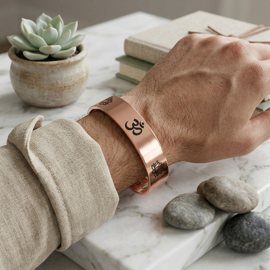 OM Lotus Solid Copper Magnetic Bracelet Arthritis Pain Therapy Healing Cuff