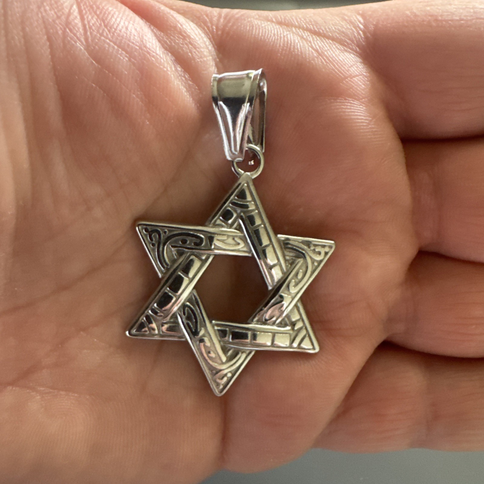 Stainless Steel Hebrew Jewish Israel Star of David Necklace Bar Mitzvah Silver