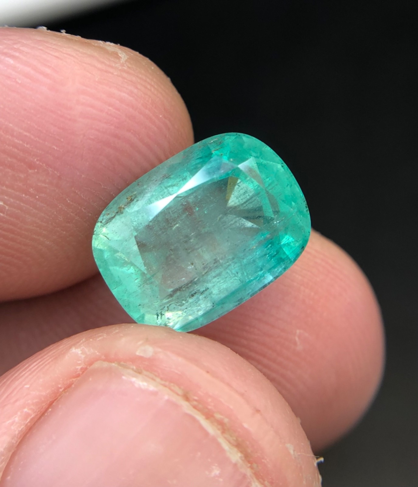 6.70 Cts Natural Nigerian Emerald Bluish Green Color Cushion Cut loose gemstone