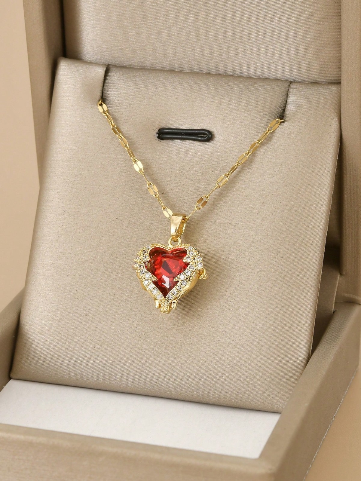 3 Pcs/Set Heart Necklace Earrings Love Gift Angel Wings Pendant Chain Women USA