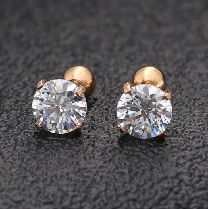 2Pcs Surgical Stainless Steel Round CZ Earrings Screw Back Ear Studs Men Women