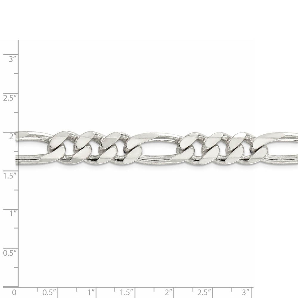 Men’s 10.5mm, Sterling Silver Pave Flat Figaro Chain Necklace