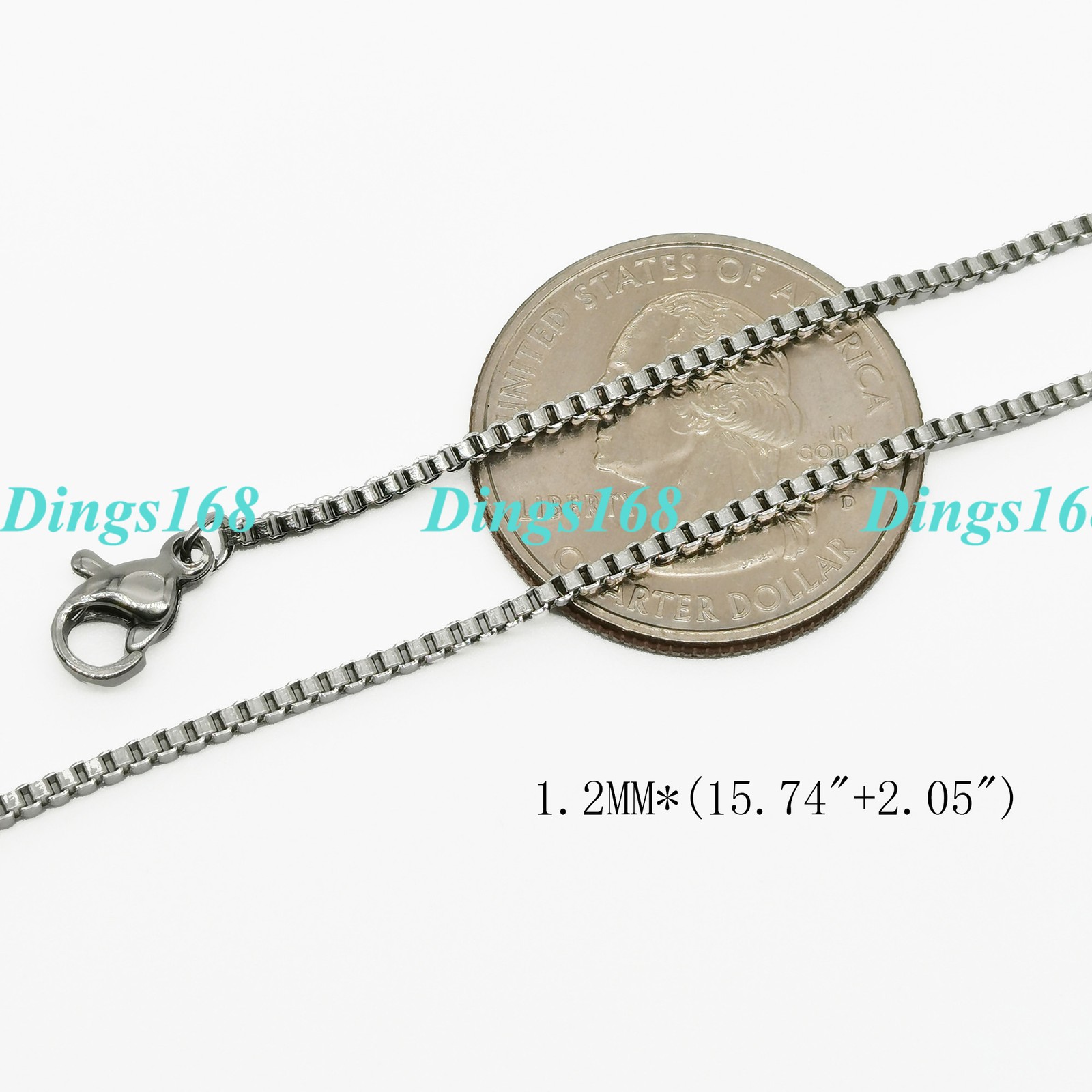 Real 18K White Gold Filled Tarnish-Resist 1.5mm Box Chain Necklace 16″~18″ H048W
