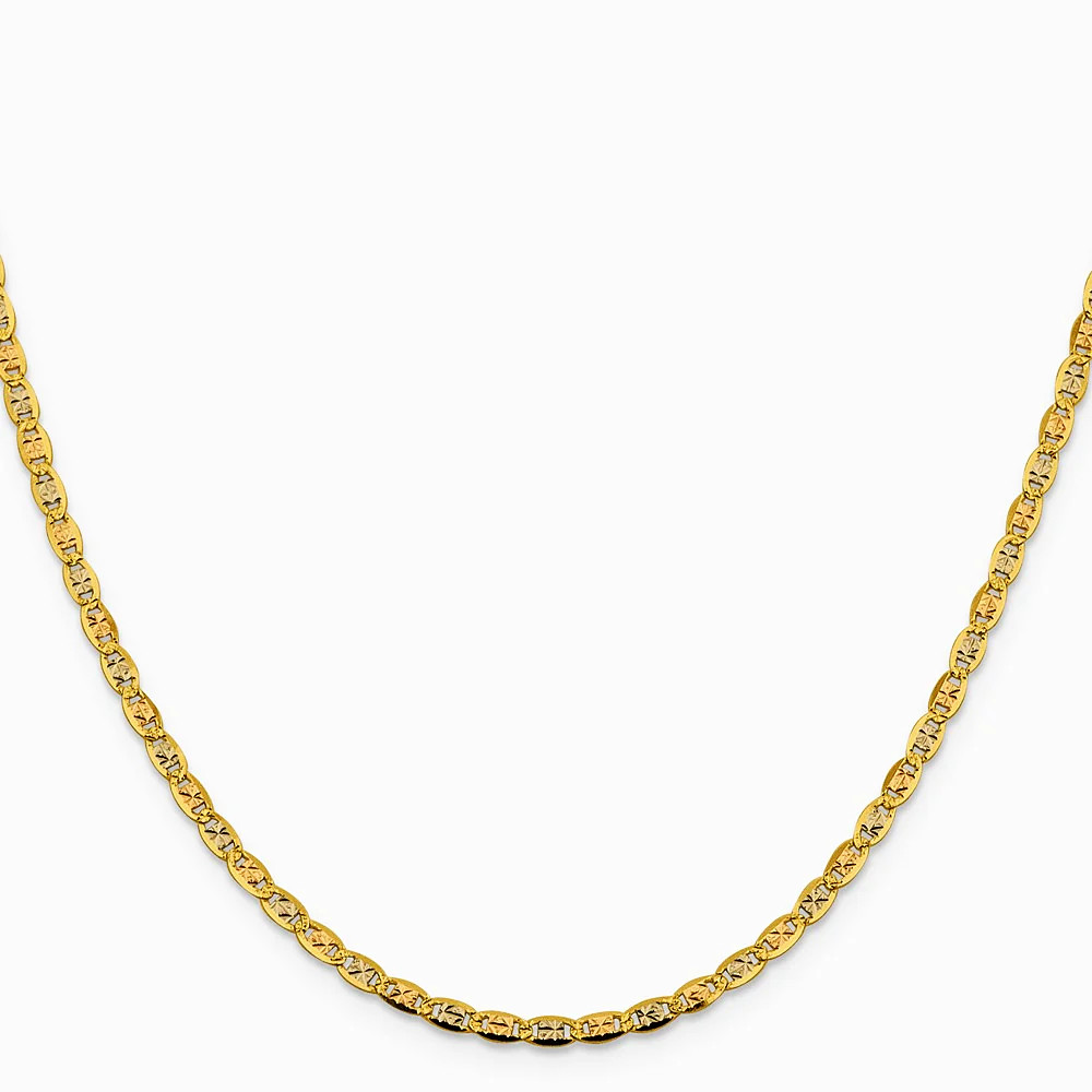 14K Tri-Color 2.75mm Tri-Color Gold Pavé Valentino Chain Necklace 16″-26″