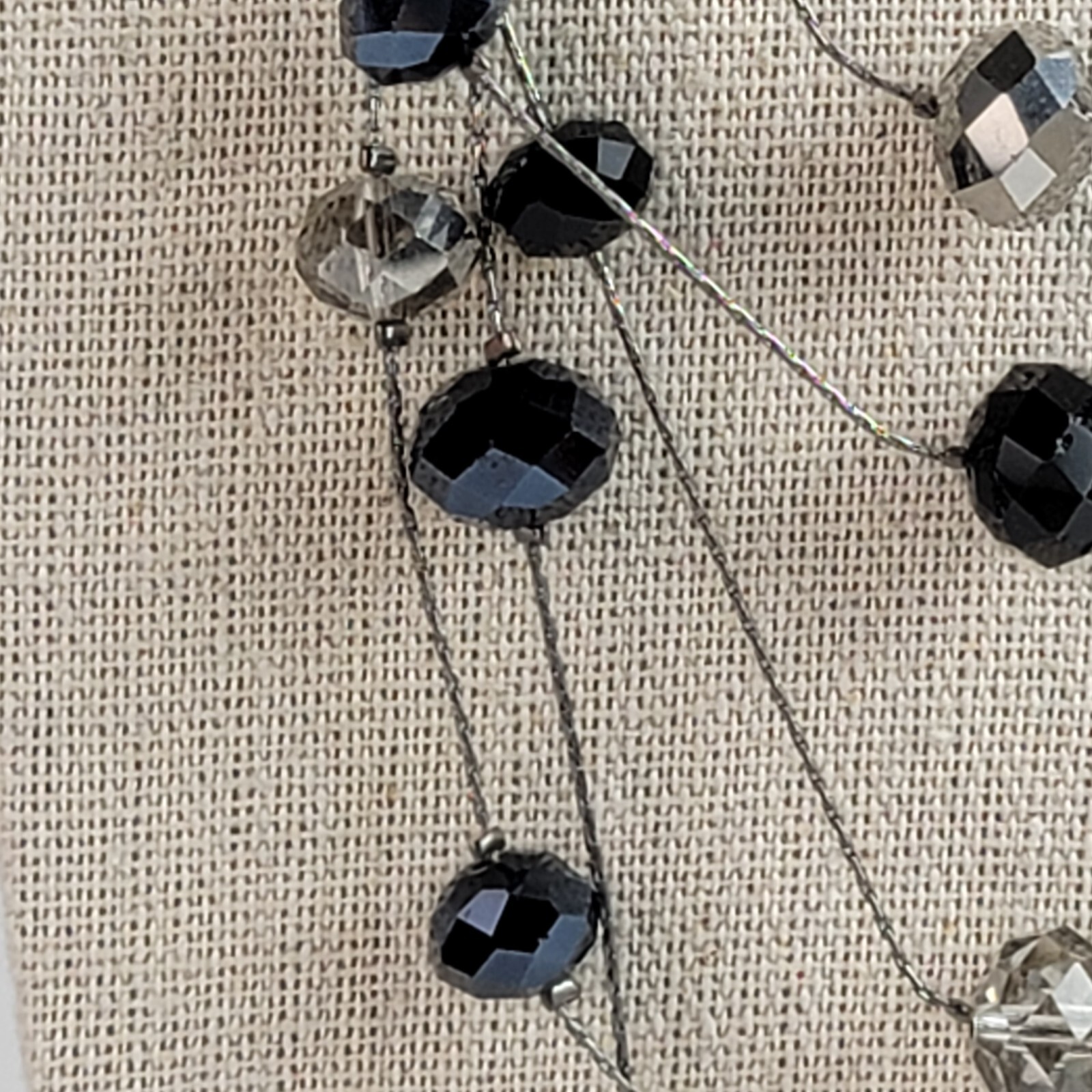 Ali Khan New York Gunmetal-Tone Black And Clear Beads Station Necklace 20 Inch