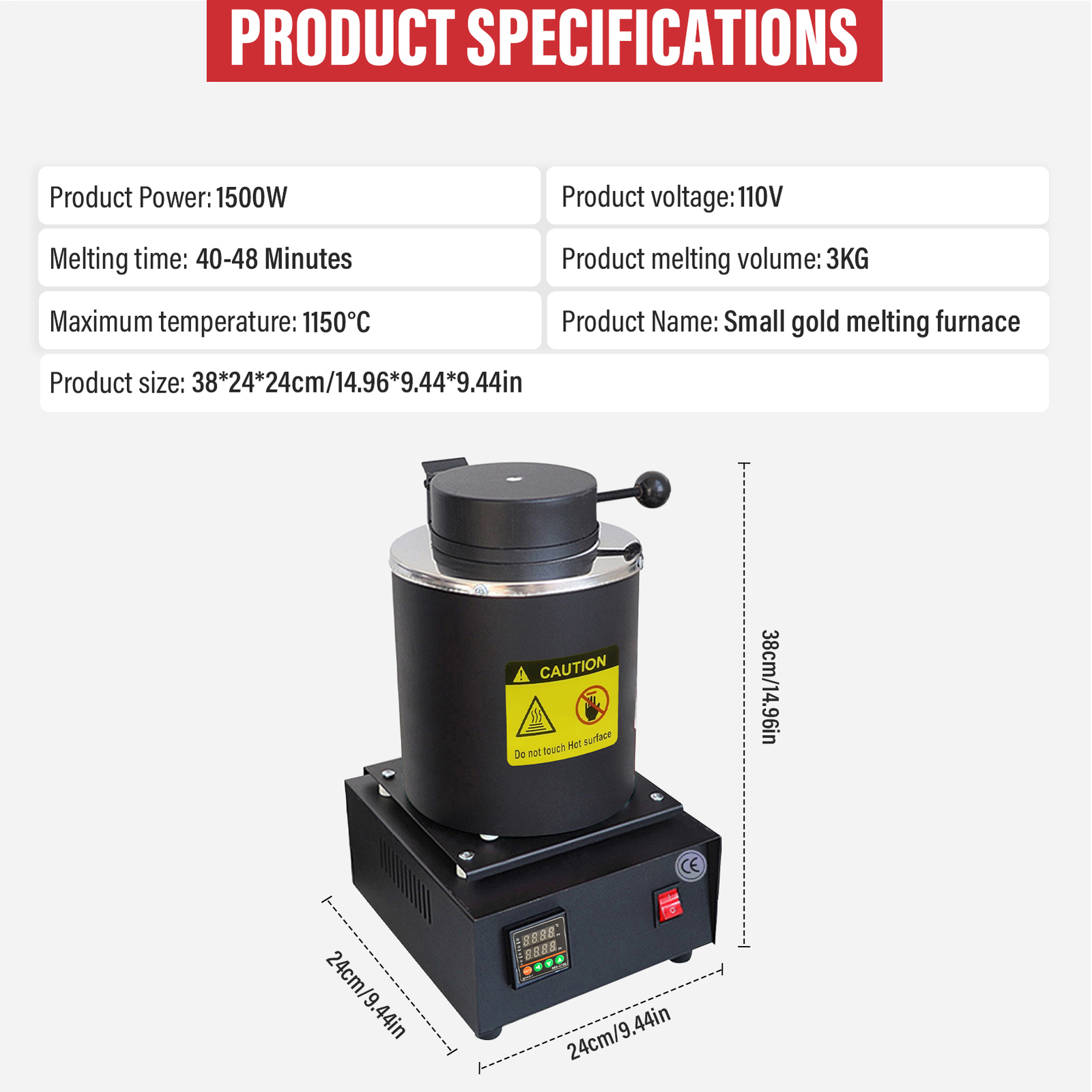 Gold Melting Furnace — 1500W 2102℉ Digital Electric Melting Furnace Black-