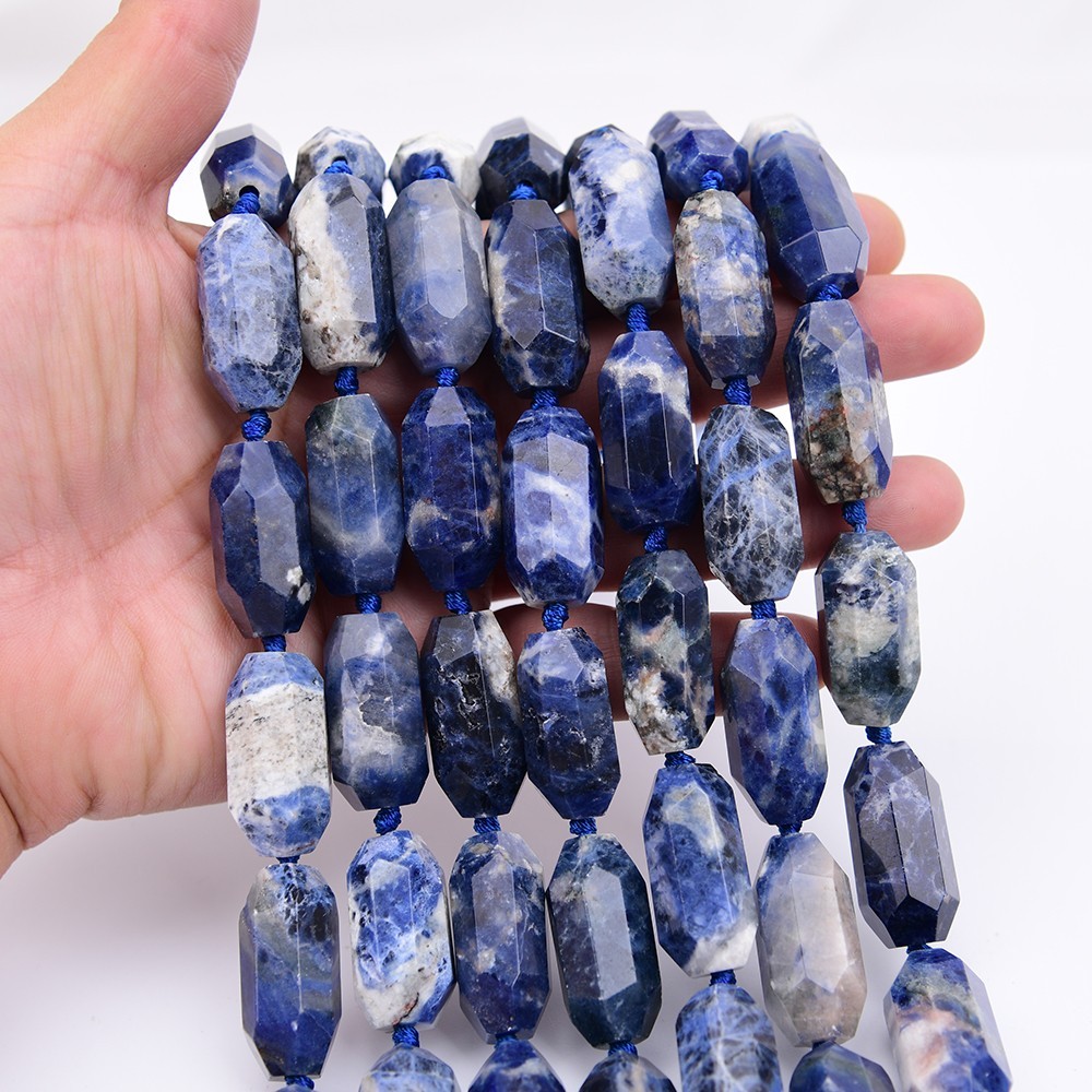 Big 15x30mm Natural Blue Sodalite Stone Cutting Sharp Shaped Nugget Loose Beads