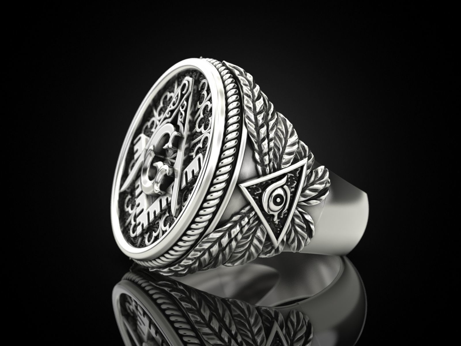 Oxidized Men’s Master Masonic All Seeing Eye 925 Sterling Silver Statement Rings