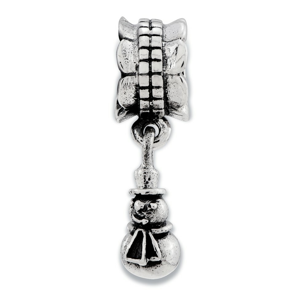 Snowman Dangle Bead .925 Sterling Silver Antiqued Finish Reflection Beads