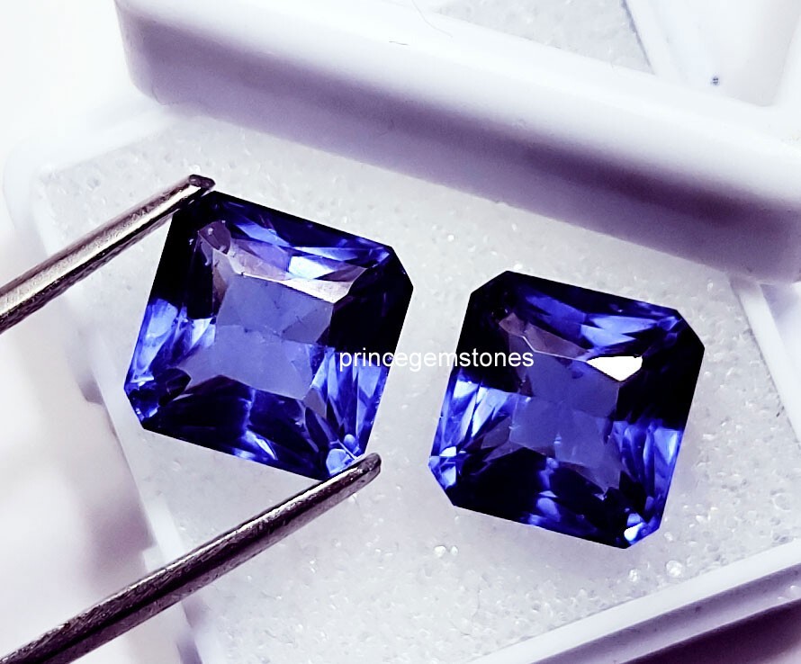 Loose Gemstone Natural Tanzanite Square Shape 8 to 10 Ct Pair Certified P236