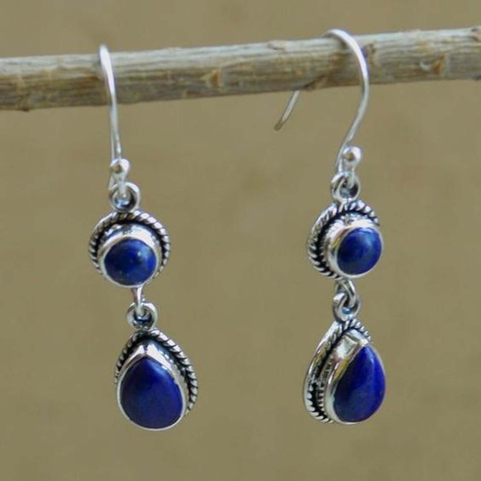 Artisan 925 Silver Earrings with Lapis Lazuli Stones – Boho Chic Style