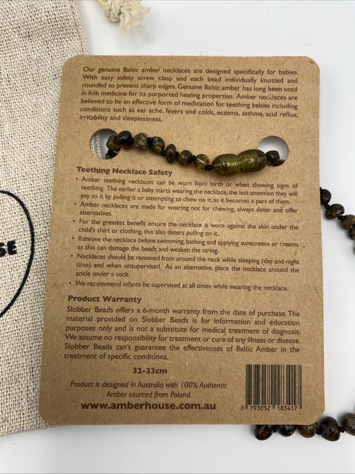 Amber House Baby Amber Necklace 32-33 cm 100% Authentic Sourced From Poland NEW