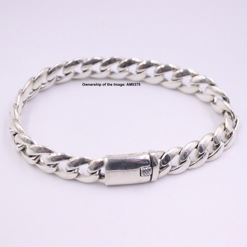 Real S925 Sterling Silver Women Men’s Bracelet 10.5mm Curb Link Chain 8.26inch