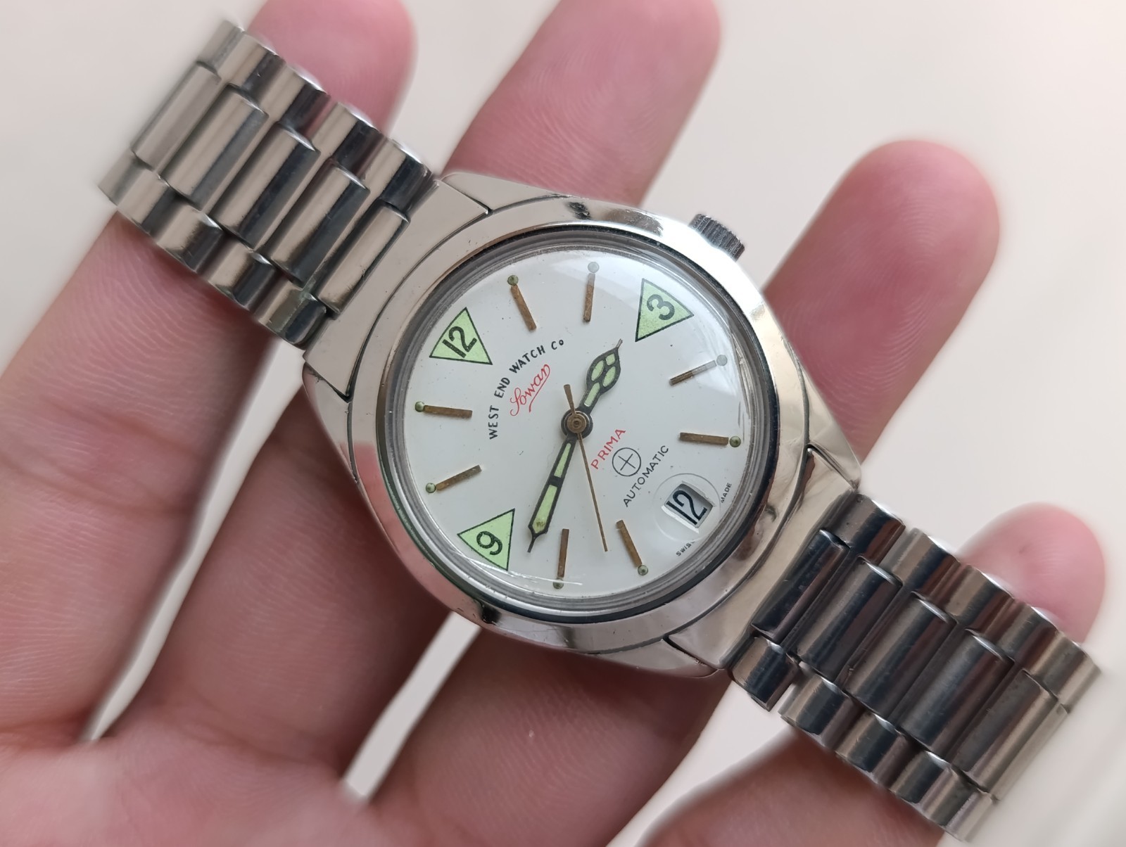 Vintage West End Watch Co Sowar Prima Automatic White Dial Mens Watch Swiss Made