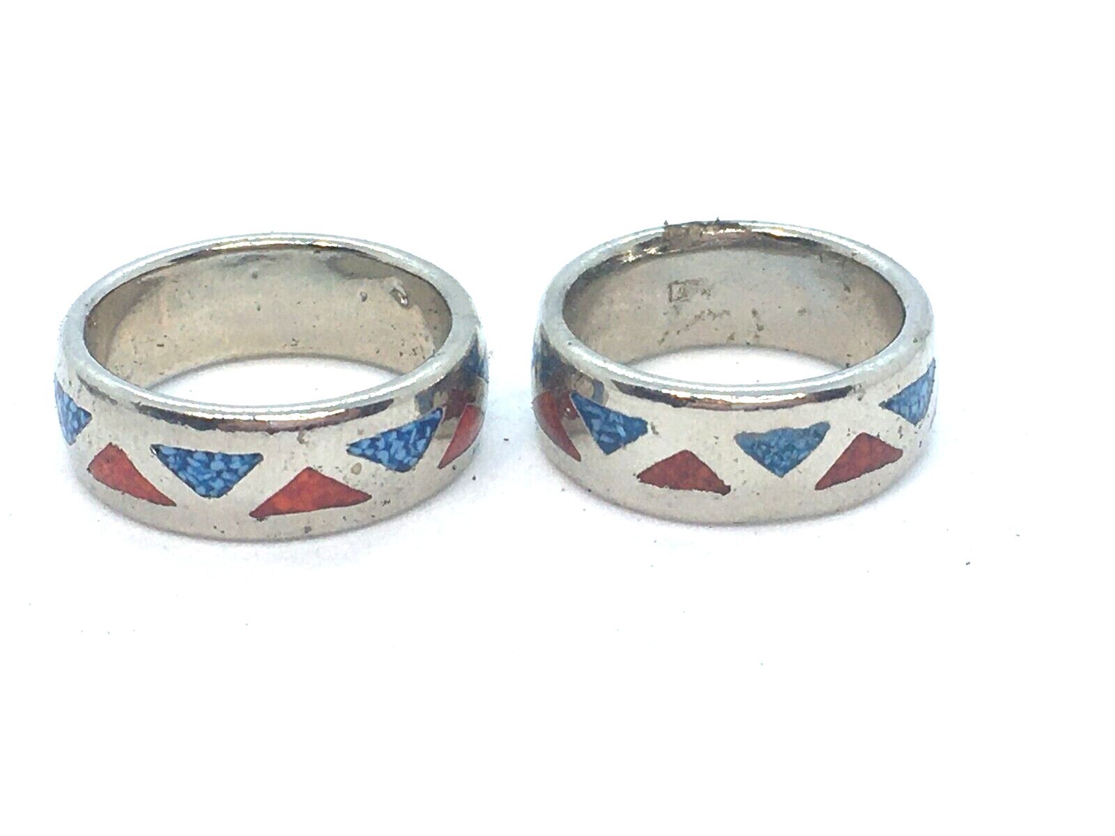 Mexico Native American Style Coral Turquoise Inlay Band Ring Size 6 7 8 8.5