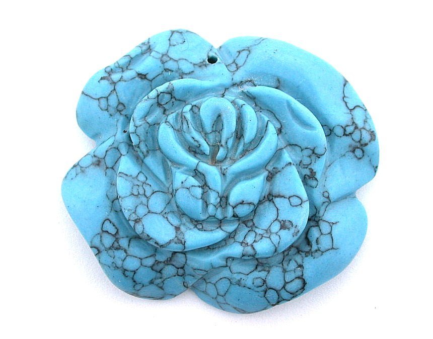 Synthetic Turquoise Rose Flower 1 7/10 Inches Carving Carved Gemstone EC10/12524