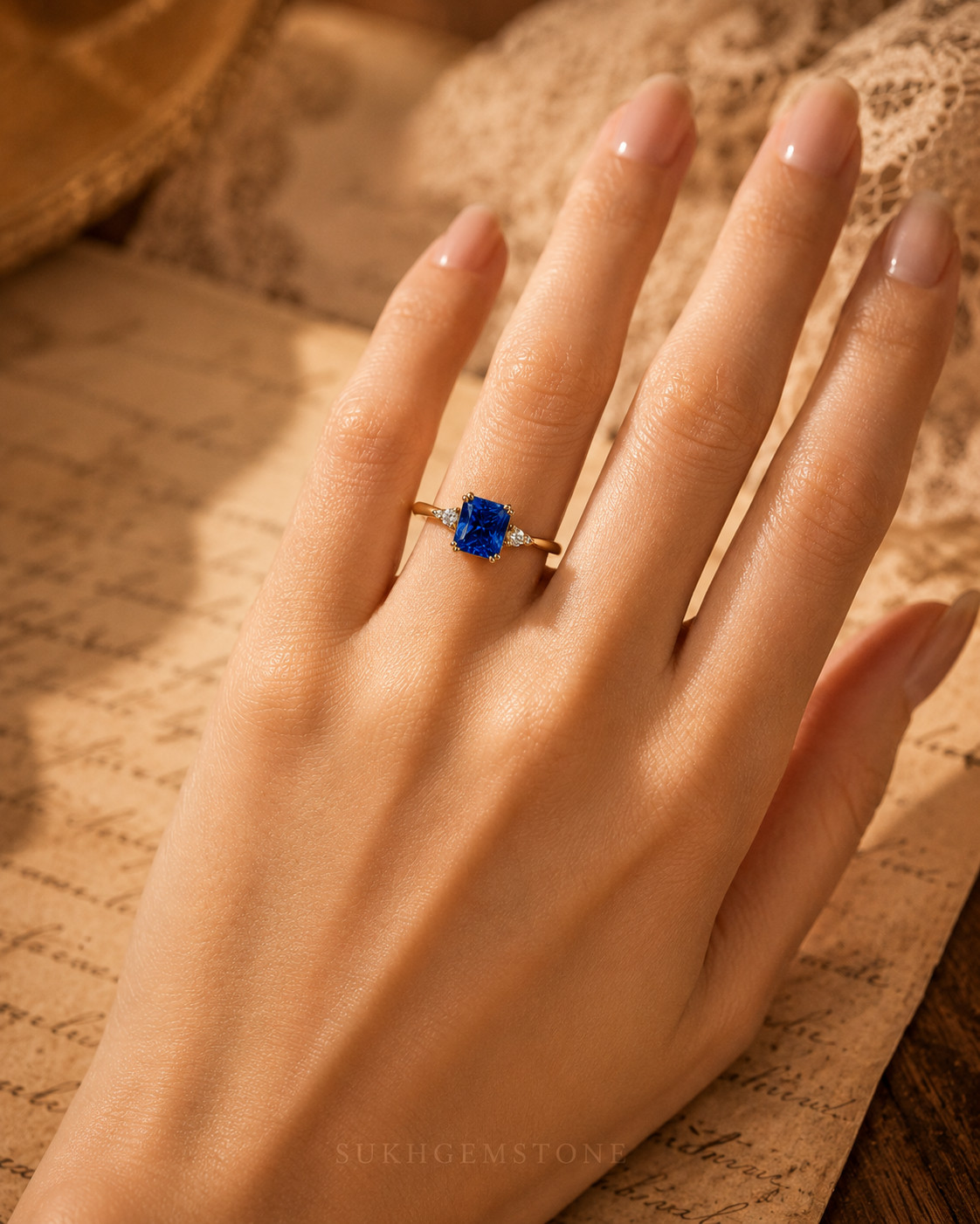 Lab Created Blue tanzanite Ring, Base Metal: Brass Finish: Gold Plated