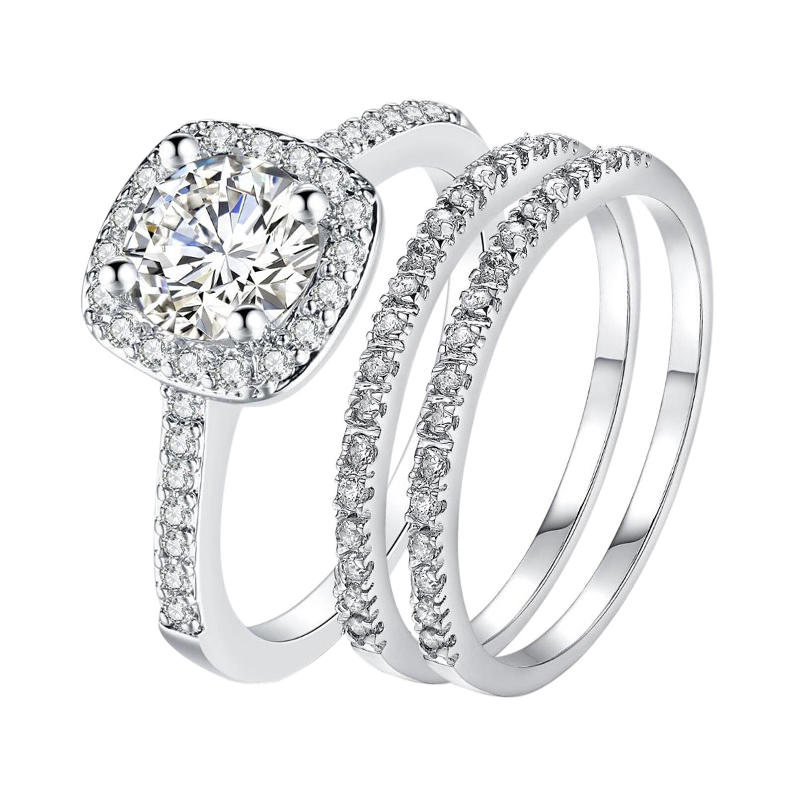 His Hers Simple Vintage CZ Eternity Ring Band Set Couple Matching Promise Rings