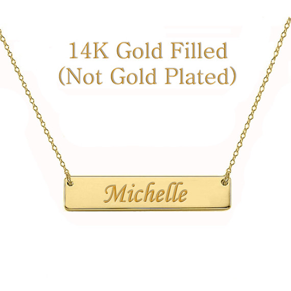 Personalized Monogram Initial Name Bar Necklace 14K Gold Filled Custom Engraved