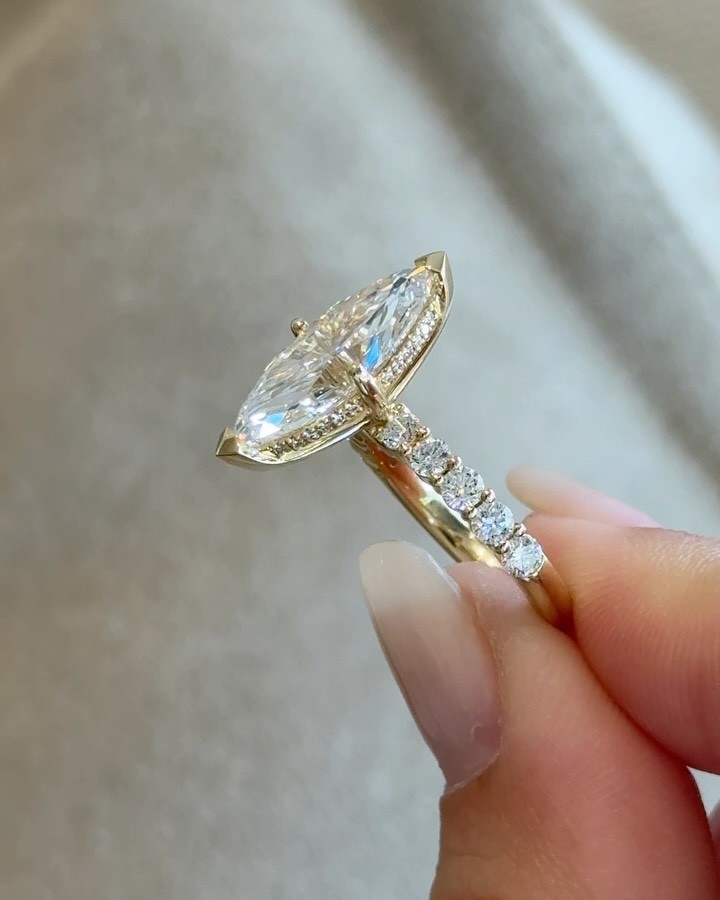 Luxury Jewelry 3.35 Ct Marquise Cut Lab Grown Diamond Ring Solid 14K Yellow Gold