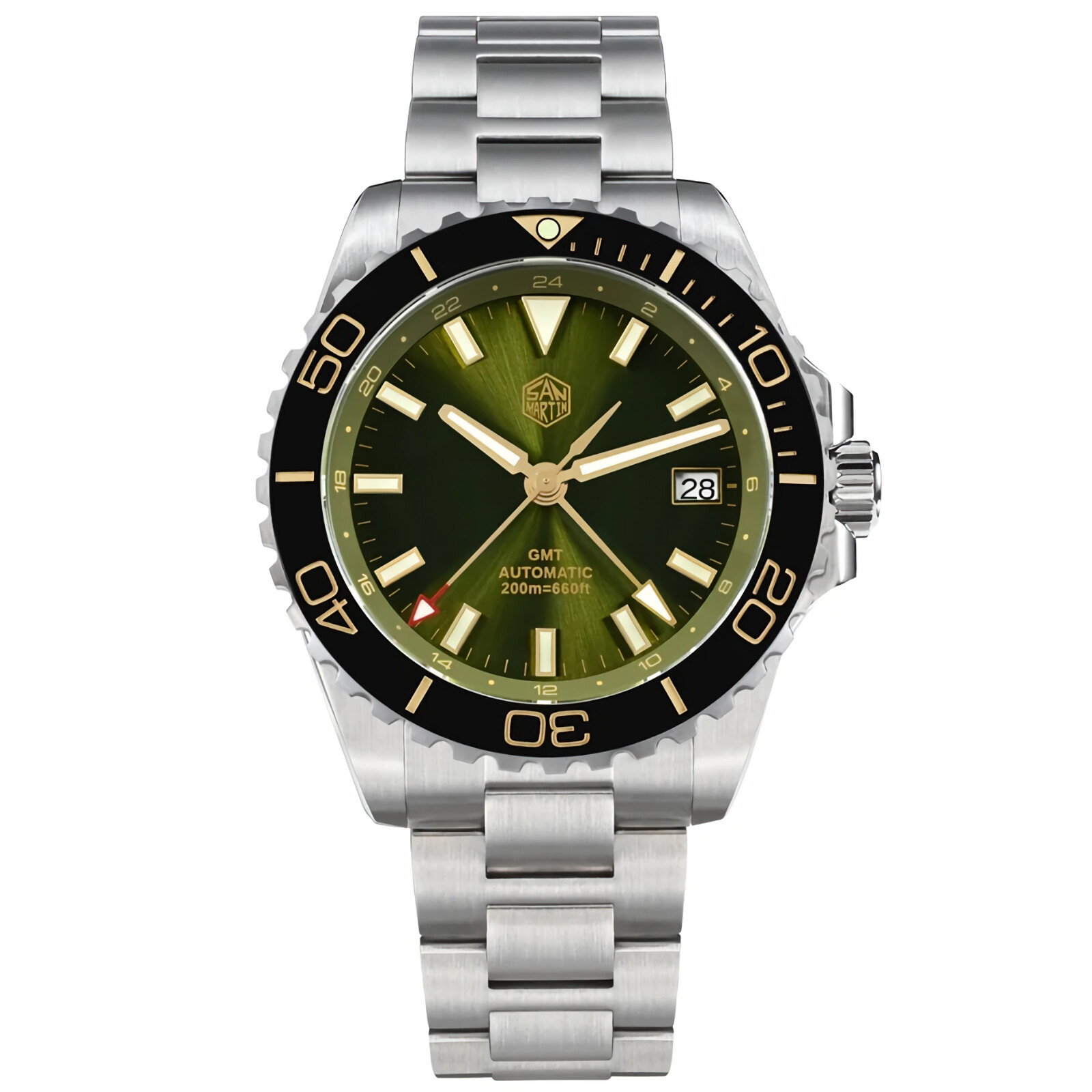 SAN MARTIN SN0136-G GMT Automatic Enamel Dial Stainless Steel 39mm Diver Watch