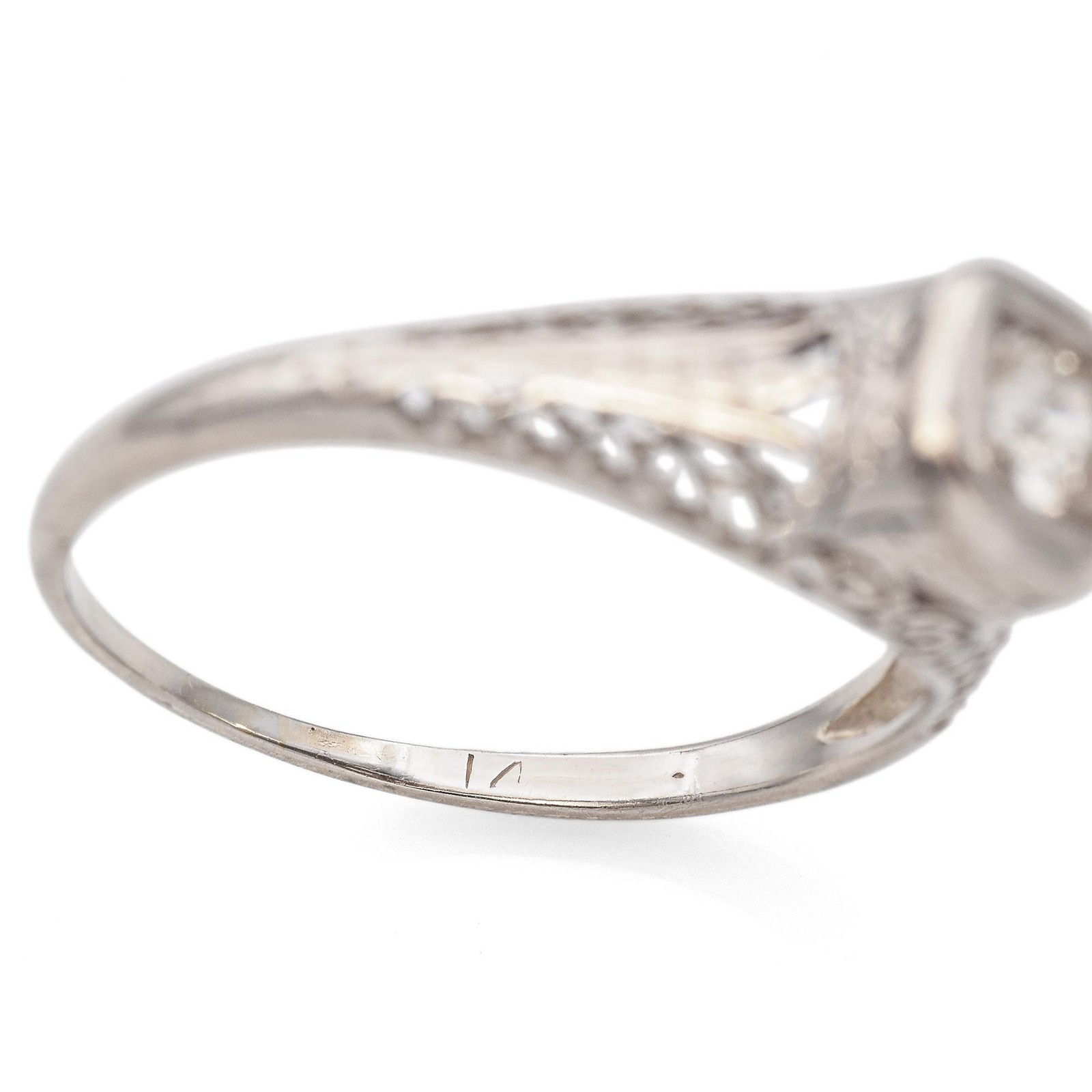 Vintage White Gold 0.11ct Old Euro Diamond Filigree Engagement Ring