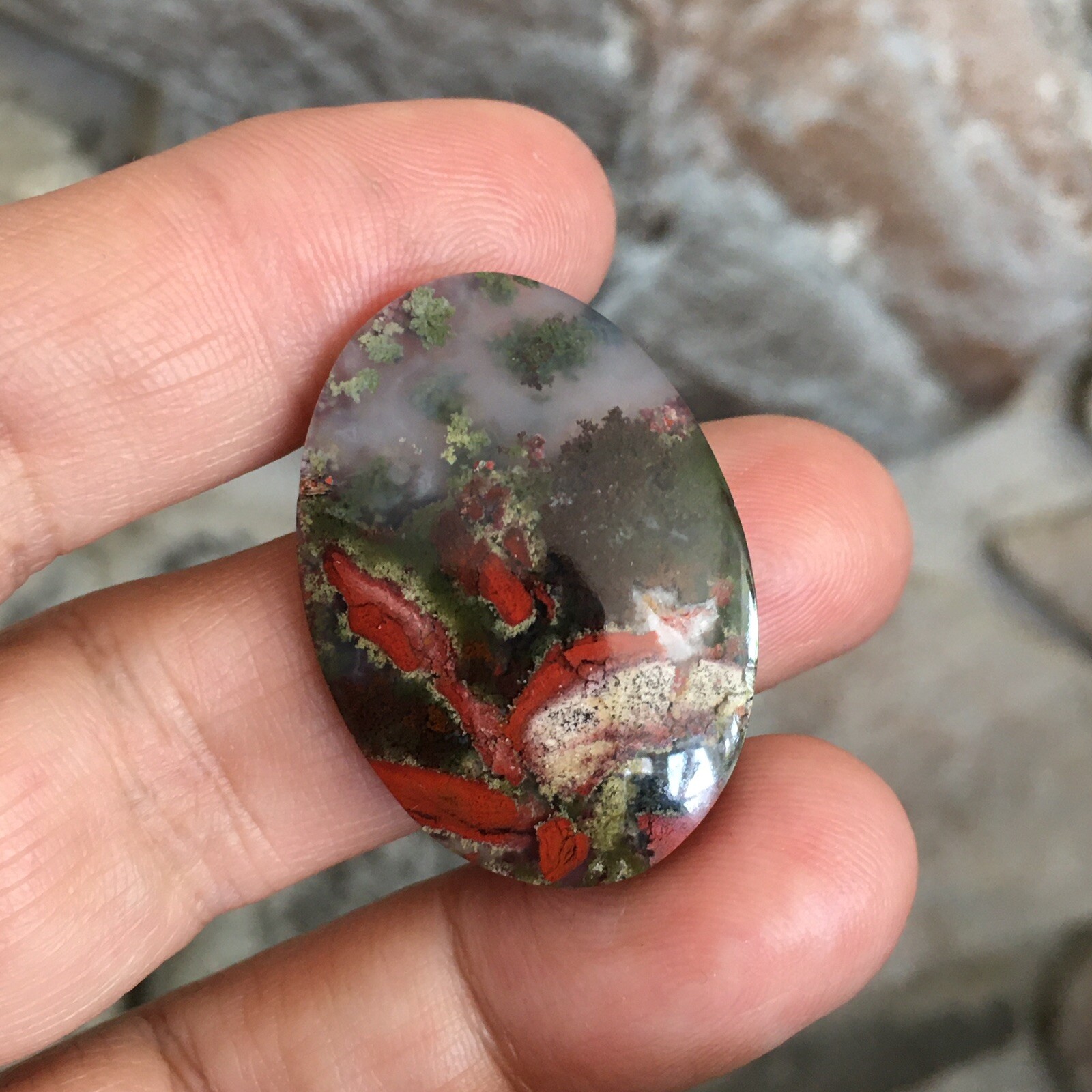 31.7×22.5x6mm Fine Garden Moss Agate Oval Cabochon Loose Picture Stone