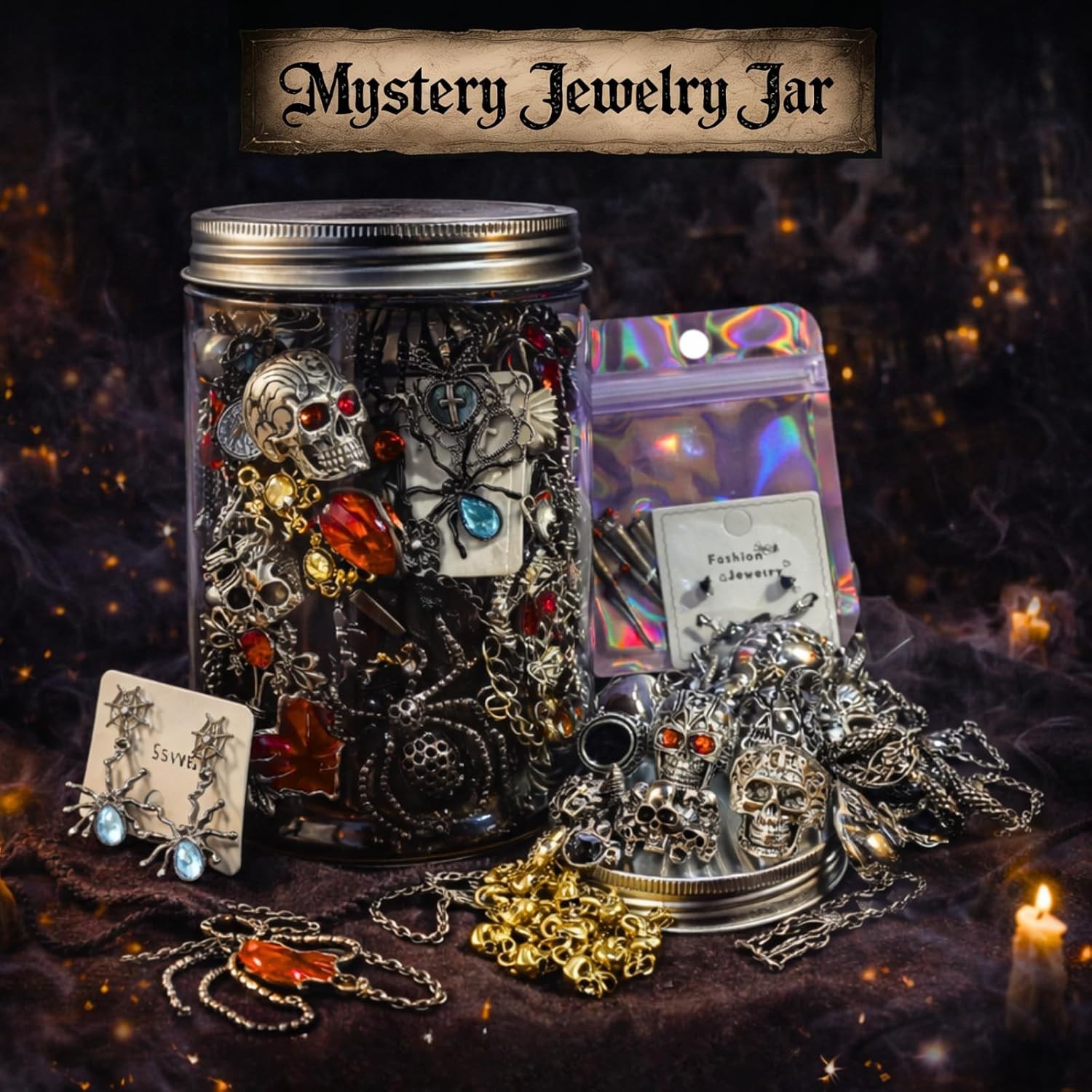 Gothic Mystery Jewelry Jar Witchy Jewelry Gift Set Surprise Jewelry Set Includes