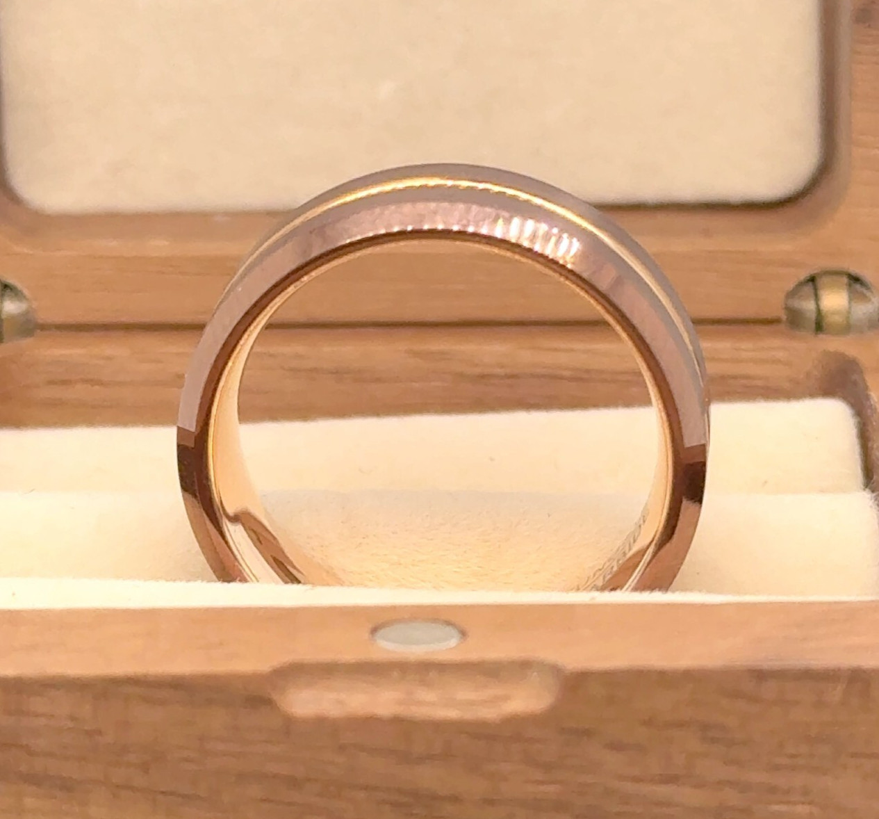 Unique Free Engraved Band For Christmas Gift Men Brown & Rose Gold Tungsten Ring