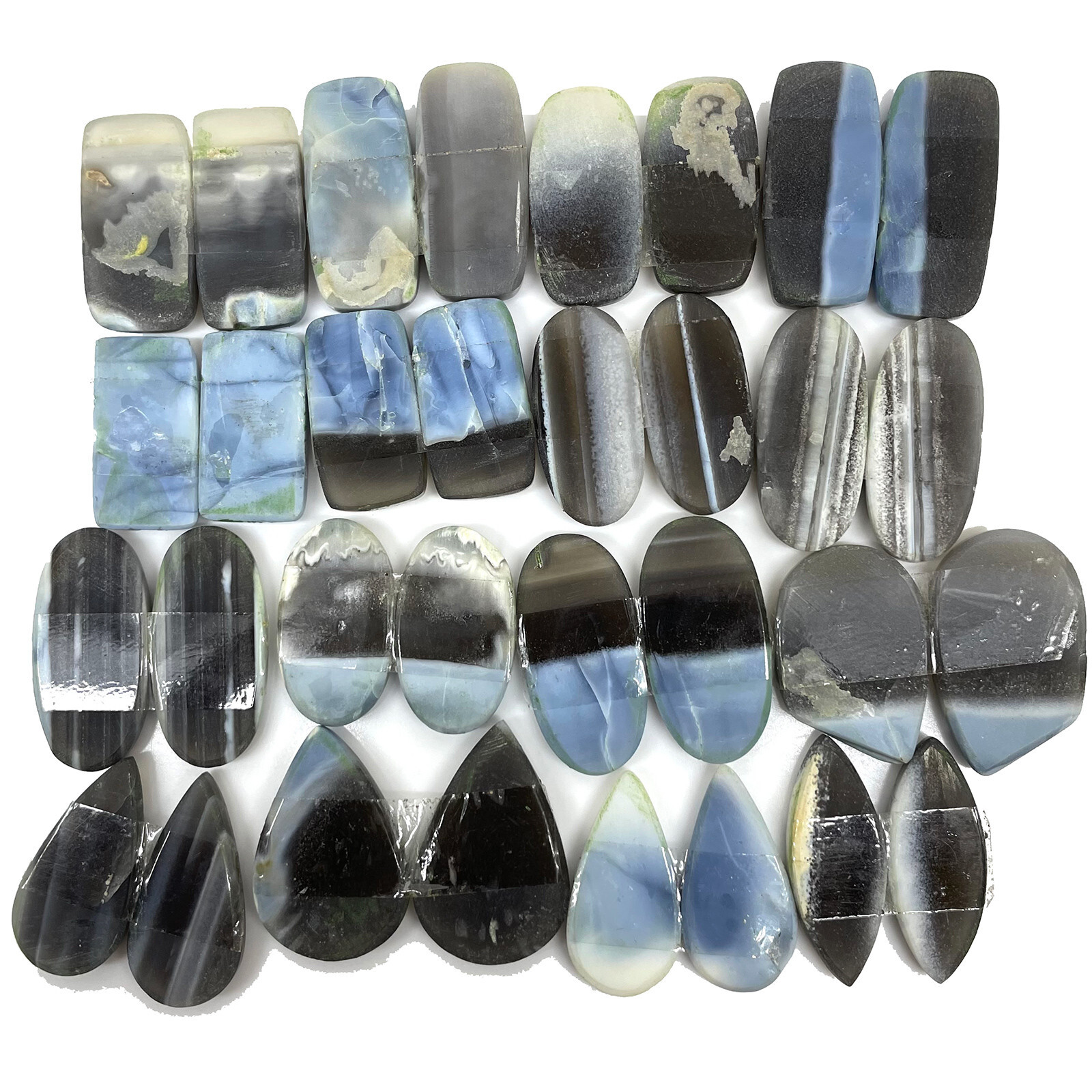 16 Pairs Natural Blue Opal 25-29mm Loose Cabochon Gemstones Lot for Earrings