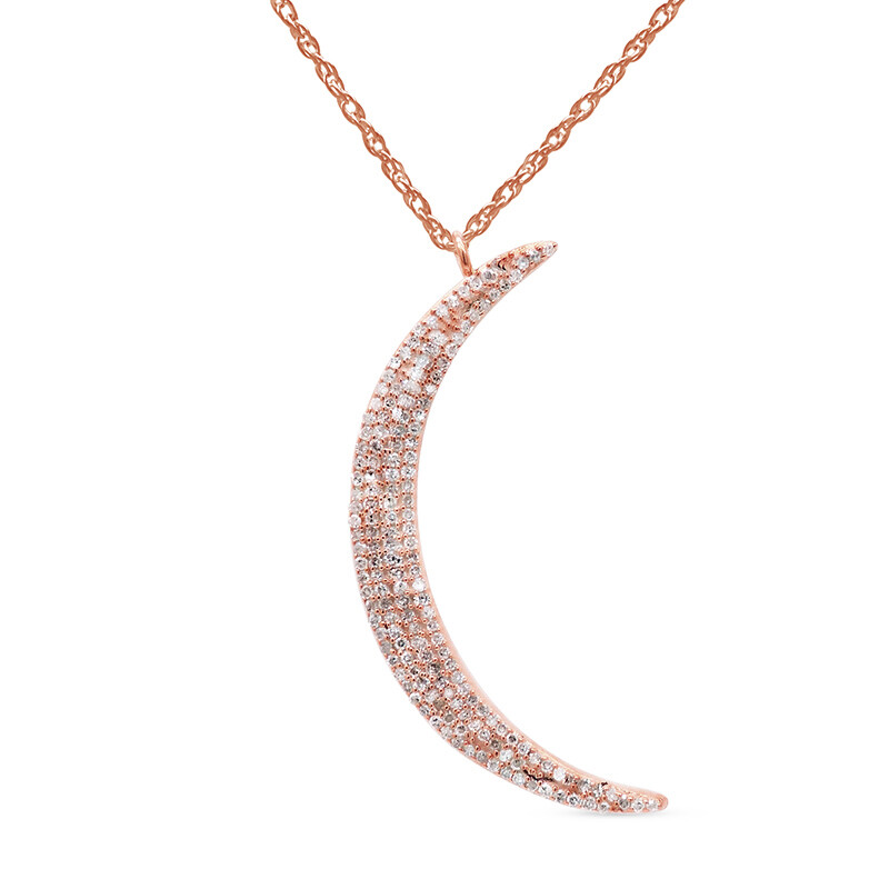 0.44 CT Round Crescent Moon Pendant Necklace In 14K Gold Plated