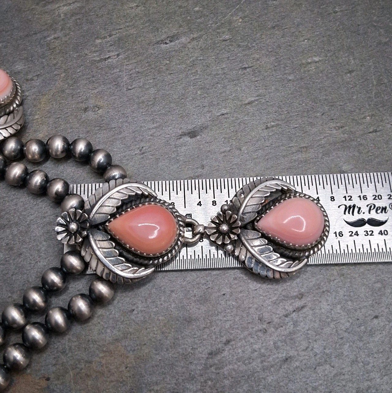 Pink Conch Lariat Necklace 5mm Navajo Pearls 50g Sterling Silver Southwestern