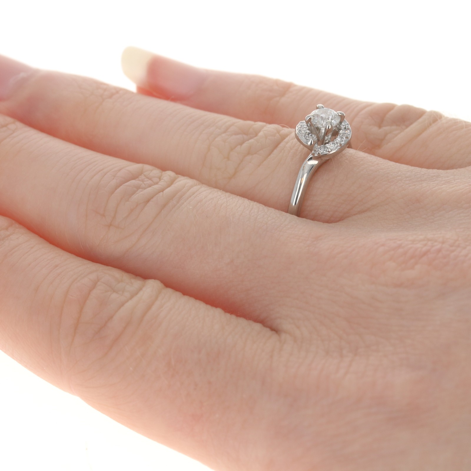Palladium Diamond Halo Bypass Engagement Ring – 950 Round Brilliant Cut .37ctw