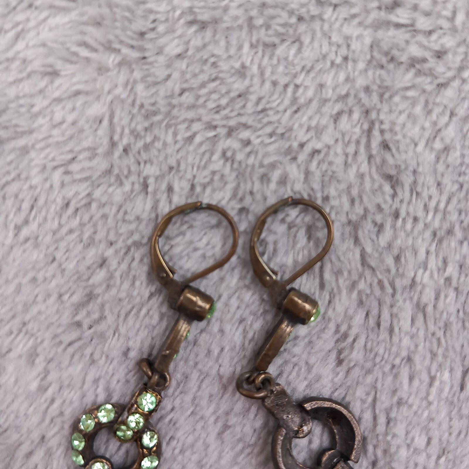 Unbranded Bronze Green Rhinestone Drop Earrings Vintage Y2K Leverback One Size