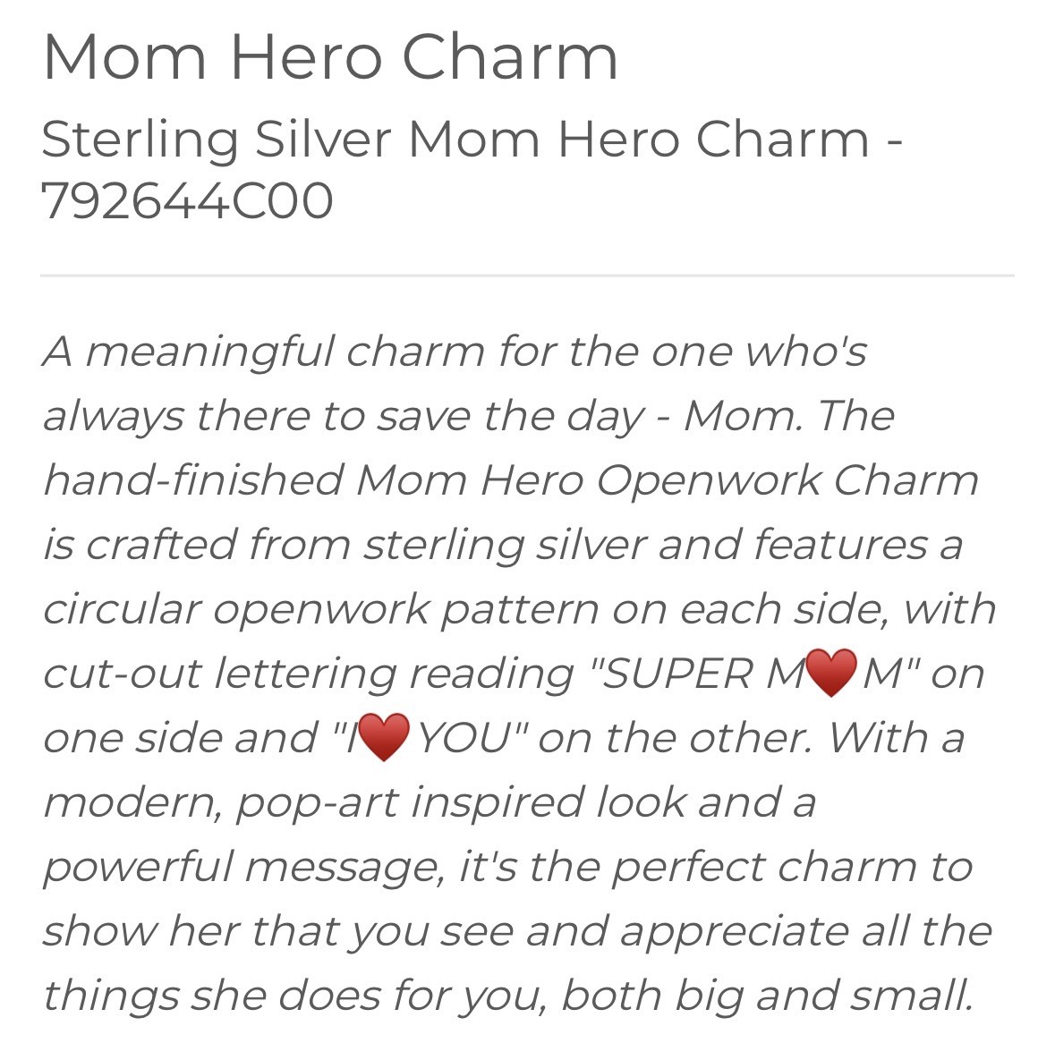Pandora Super Mom My Hero Openwork Charm #792644C00 * SEALED * RETIRED *