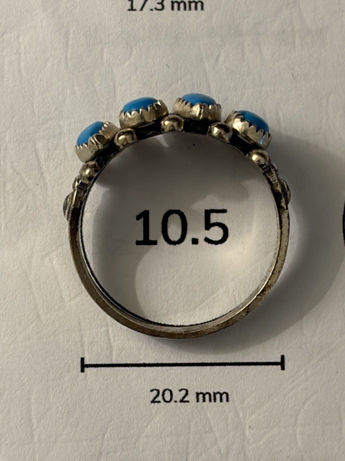 Vtg Wheeler Co. 4 Stone Turquoise Row Ring Sterling Silver 10.5 Boxed