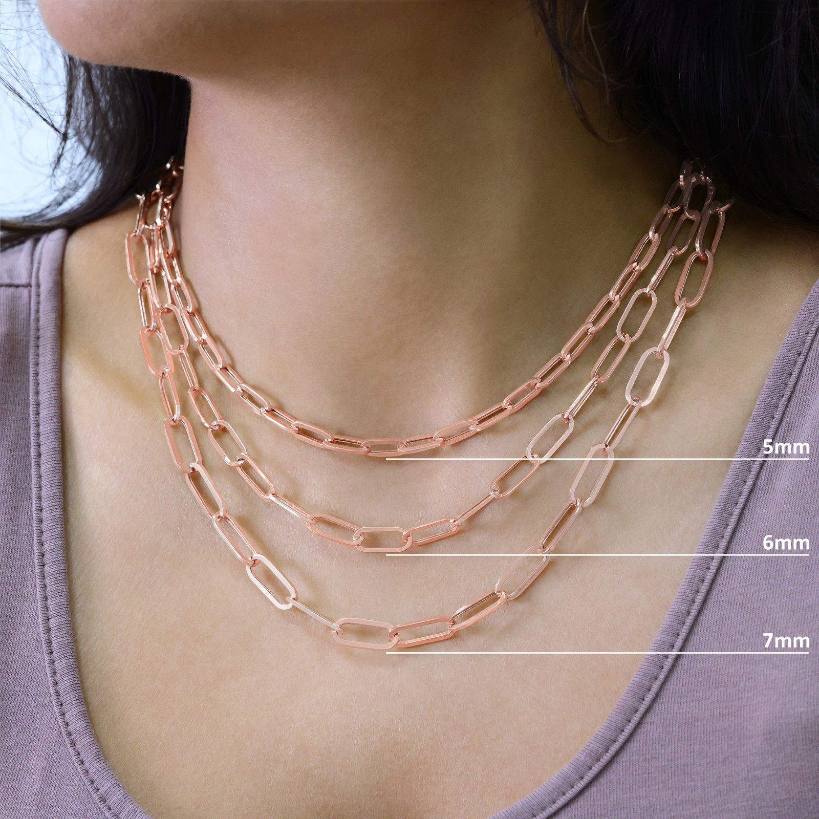 10k Rose Gold Paperclip 2mm-7mm Chain Oval Cable Necklace Mens Womens 16″-24″
